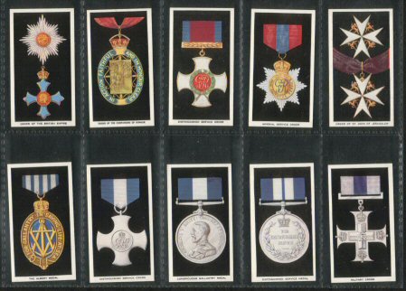 British Orders of Chivalry & Valour 1939 complete set of 25 cigarette cards  issued with "The Greys" cigarettes, beautiful colouring, set on black background, excellent condition