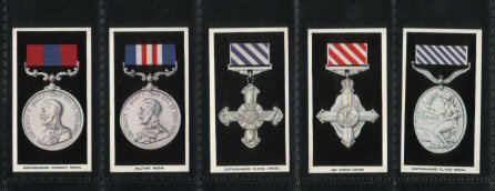 British Orders of Chivalry & Valour 1939 complete set of 25 cigarette cards  issued with "The Greys" cigarettes, beautiful colouring, set on black background, excellent condition