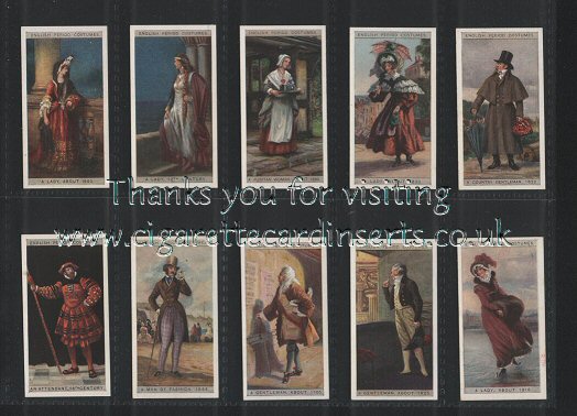English Period Costumes cigarette cards set by b.A.T. 1929 plain backs, strong sharp corners, excellent condition