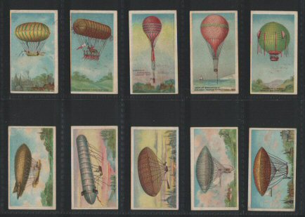 Aviation Series &nbsp;1912 incredible images of early balloon aircraft set of 50  cigarette cards, all strong with sharp corners 