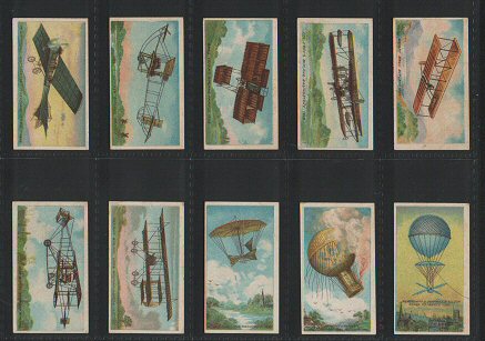 Aviation Series &nbsp;1912 incredible images of early balloon aircraft set of 50  cigarette cards, all strong with sharp corners 