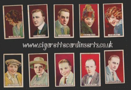 Cinema Stars red back 1930 issued with "Teal" cigarettes colourful set including such western stars as Tom Mix, H Carey, etc etc, some cigarette cards, have slight exposure staining "foxing" but all are strong, average good