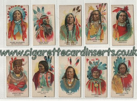 Indian Chiefs. 1930 beautifully coloured artwork of famous Red Indians, a very desirable set of 50 cigarette cards average vg