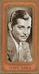 The cigarette cards in the set are : 1. Clark Gable 2. Joan Crawford 3. George Raft 4. Ronald Colman 5. Olivia De Havilland 6. Robert Taylor 7. Eleanor Powell 8. Jack Hulbert 9. Una Merkel 10. Gracie Fields 11. Jeanette MacDonald 12. Gladys Swarthout 13. Dick Powell 14. Wallace Beery 15. Maureen O'Sullivan 16. Claudette Colbert 17. George Brent 18. Cary Grant 19. Jessie Matthews 20. Robert Donat 21. Paul Muni 22. Norma Shearer 23. Franchot Tone 24. Leslie Howard 25. Frances Farmer 26. Kay Francis 27. Frances Dee 28. Charles Laughton 29. Bing Crosby 30. Constance Bennett 31. Carole Lombard 32. Eleanore Whitney 33. Miriam Hopkins 34. Myrna Loy 35. Greta Garbo 36. William Powell 37. Spencer Tracy 38. Elizabeth Bergner 39. Ida Lupino 40. Robert Montgomery 41. Marlene Dietrich 42. Luise Rainer 43. Merle Oberon 44. Betty Furness 45. Charles Boyer 46. Anna Lee 47. Bette Davis 48. Joan Blondell 49. Joan Bennett 50. Gary Cooper 
