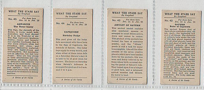 What the stars say. 1934 set of 50 cigarette cards depicting mysticism and tarot reading, excellent condition