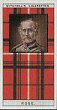 The cigarette cards in this set are as follow : Among the clans represented here are: Baird, Bruce, Cockburn, Cunningham, Dalziel, Douglas, Elliot, Erskine, Fletcher, Gow, Hamilton, Hay, Henderson & Mackendrick, Johnston, Lennox, Leslie, MacDonell, MacDougal, Macquarrie, Maclean, Malcolm, Napier, Roberson, Rose and Wallace