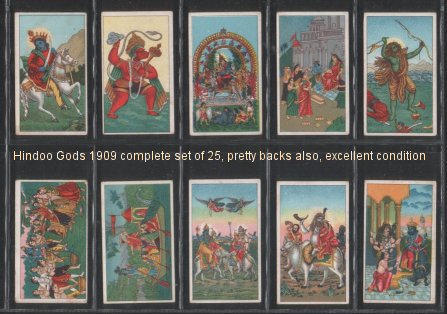 Hindoo Gods 1909 incredible colouring & art, complete set of 25, pretty backs also, excellent condition
