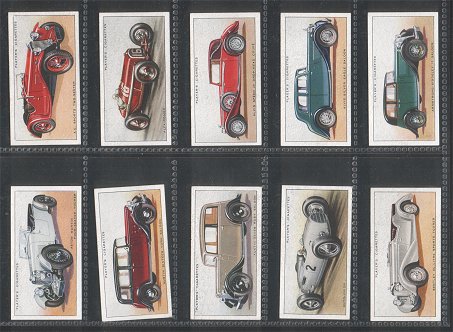 A series 1936 pretty  cigarette cards set, including card such as  Daimler, 15 saloon, Hillman minx saloon de luxe, M.G. Magnette n type, Morris 25 saloon, Rolles -royce 20-25 saloon, SS Jaguar 21/2 litter saloon , and lot more. excellent condition