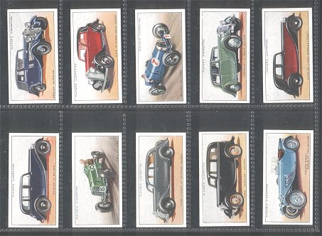A series 1936 pretty  cigarette cards set, including card such as  Daimler, 15 saloon, Hillman minx saloon de luxe, M.G. Magnette n type, Morris 25 saloon, Rolles -royce 20-25 saloon, SS Jaguar 21/2 litter saloon , and lot more. excellent condition
