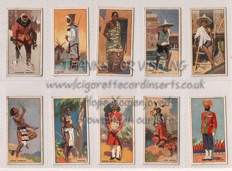Picturesque People of the Empire By Player`s 1938 pretty set of 25 cigarette cards issued with "Drumhead" cigarettes for overseas market, very good condition