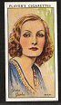 The cigarette cards in the set are: 1 Gwili Andre 2 Richard Arlen 3 George Arliss 4 Warner Baxter 5 Joan Bennett 6 Tala Birell 7 George Brent 8 Clive Brook 9 Madeleine Carroll 10 Nancy Carroll 11 Gary Cooper 12 Joan Crawford 13 Constance Cummings 14 Bette Davis 15 Marlene Dietrich 16 James Dunn 17 Sally Eilers 18 Madge Evans 19 Douglas Fairbanks Junior 20 Kay Francis 21 Clark Gable 22 Greta Garbo 23 William Haines 24 Jean Harlow 25 Lilian Harvey 26 Katharine Hepburn 27 Jack Holt 28 Dorothy Jordan 29 Elissa Landi 30 Charles Laughton 31 Gertrude Lawrence 32 Carole Lombard 33 Myrna Loy 34 Paul Lukas 35 Ralph Lynn 36 "Boots" Mallory 37 Fredric March 38 Sari Maritza 39 Jessie Matthews 40 Joel McCrea 41 Robert Montgomery 42 Karen Morley 43 Ramon Novarro 44 Norma Shearer 45 Sylvia Sidney 46 Raquel Torres 47 Tom Walls 48 Johnny Weissmuller, Tarzan 49 Diana Wynyard 50 Loretta Young