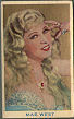 The cigarette cards in the set are: Heather Angel Constance Bennett Joan Bennett Elisabeth Bergner Tala Birell Sally Blane Joan Blondell Chili Bouchier Mary Carlisle Madeleine Carroll Claudette Colbert Joan Crawford Kathryn Crawford Marion Davies Dolores Del Rio Marlene Dietrich Irene Dunne Sydney Fox Kay Francis Greta Garbo Janet Gaynor Dorothy Gulliver Jean Harlow Lilian Harvey Rose Hobart Myrna Loy June Marlowe Jessie Matthews Grace Moore Merle Oberon Norma Shearer Barbara Stanwyck Anna Sten Gloria Stuart Lupita Tovar Mae West Anna May Wong Fay Wray Diana Wynyard Loretta Young
