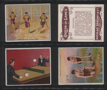 Origin of Games 1923 complete set of 15 large size cigarette cards  beautiful colouring & art, includes Golf, Chess, Tennis, Cricket, etc etc, very very good condition, just one card has a slight corner crease, and one card has smudges on back
