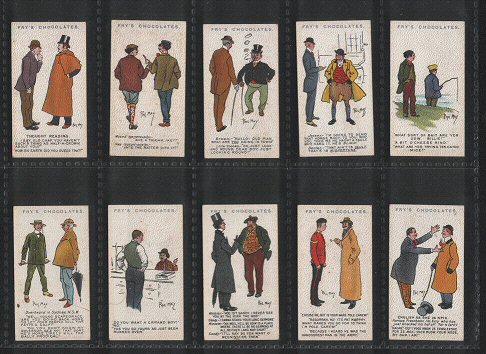 Phil May Sketches 1905 beautiful set of 50 cards showing cartoons by famous artist Phil May, excellent condition.