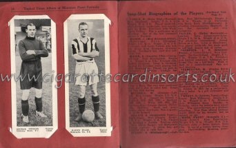 Miniature Panel Portraits of Football Stars 1937 issued with Topical Times, complete set of 24 panel portraits of footballers, size 5" x 1.75" plus original album for slotting in cards. Very good condition but 2 cards have small slight crease at corner